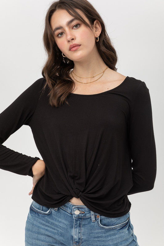 Rayon Span Jersey Front Twisted Top-51897c.S--Love It Clothing