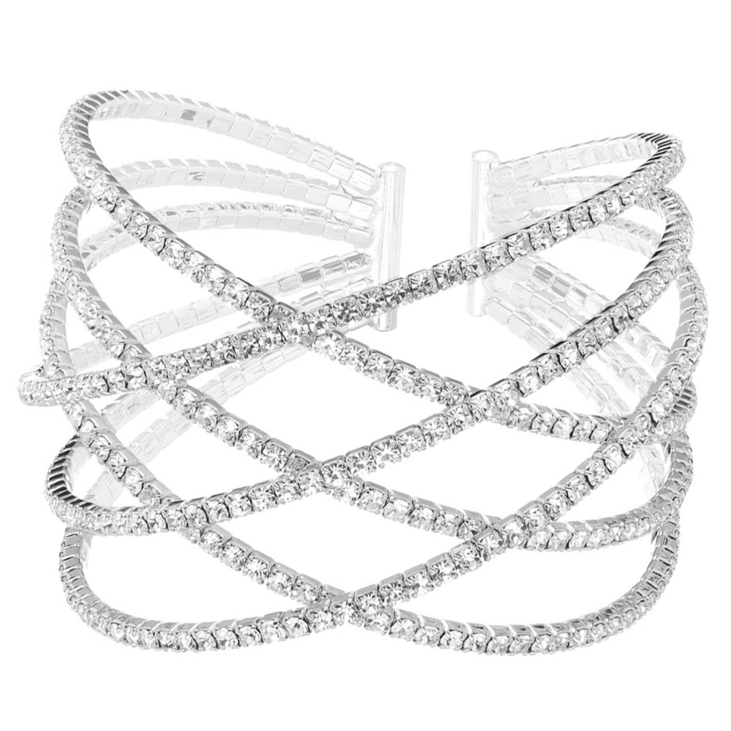 Rhinestone Six Row Layer Wire Bracelet - Love It Clothing