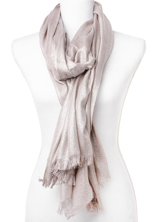 Smooth Glitter Texture Fringe Lt Brown Scarf - Love It Clothing