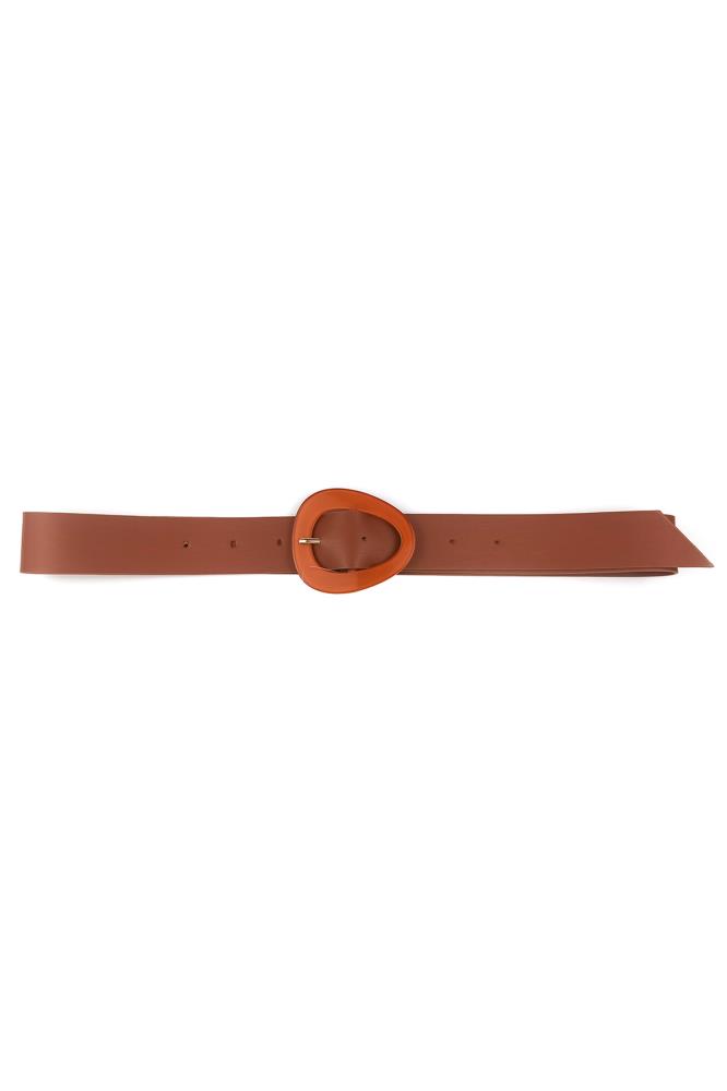 Smooth Oval Buckle Belt-57664.Camel--Love It Clothing