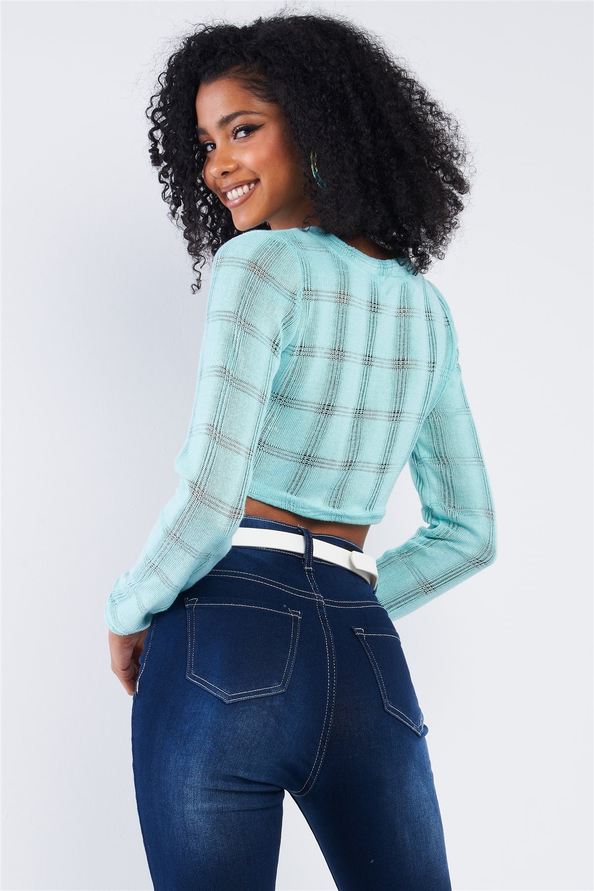 Tiffany Blue Cropped Knit Long Sleeve Sweater-52481.S--Love It Clothing