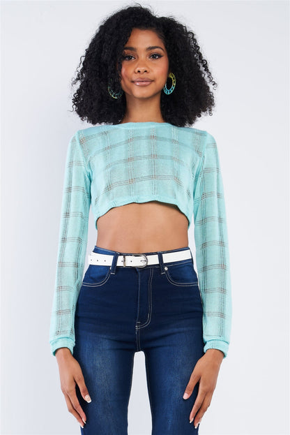 Tiffany Blue Cropped Knit Long Sleeve Sweater-52481.S--Love It Clothing