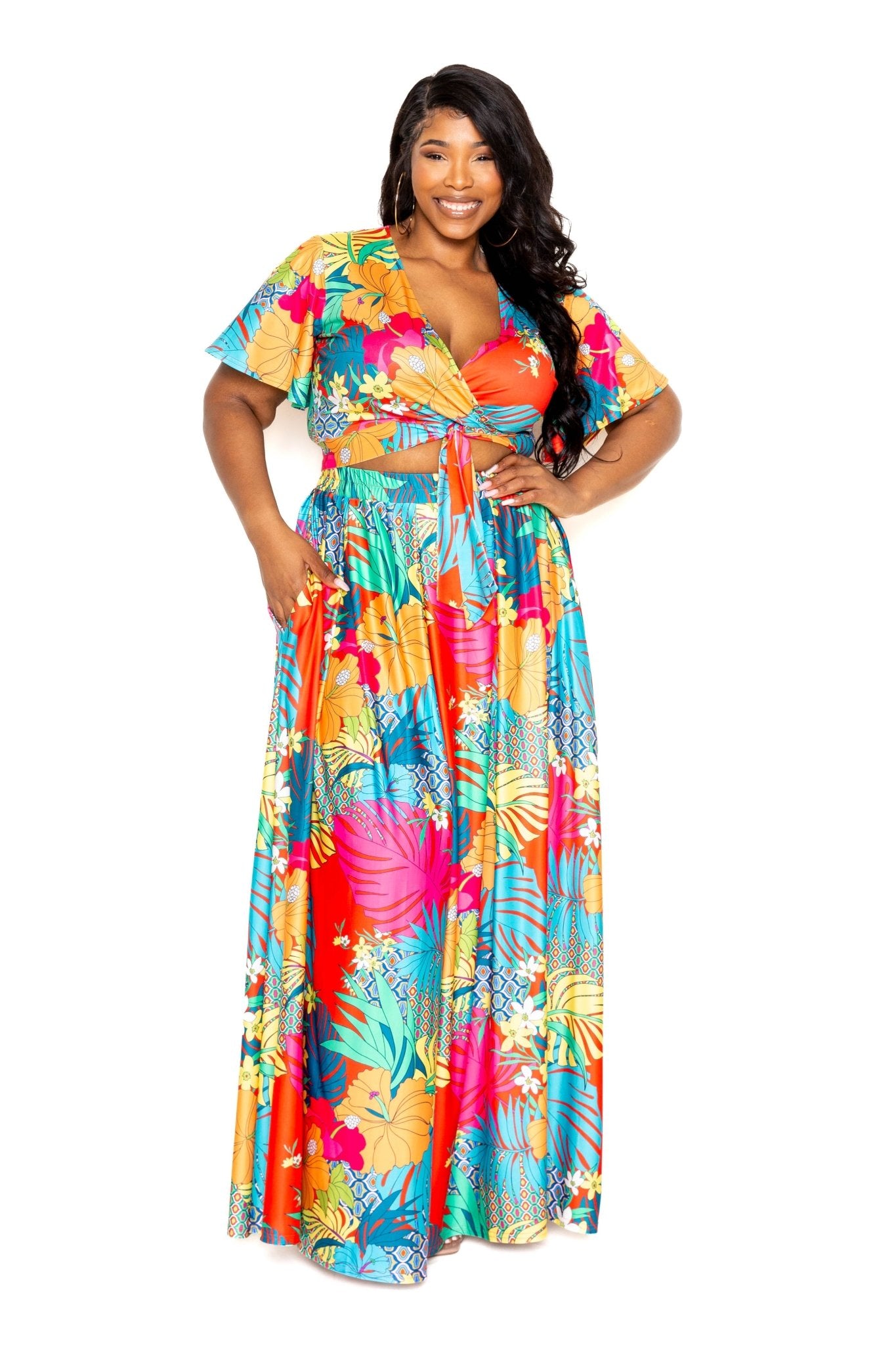 Tropical floral maxi skirt & top set - Love It Clothing