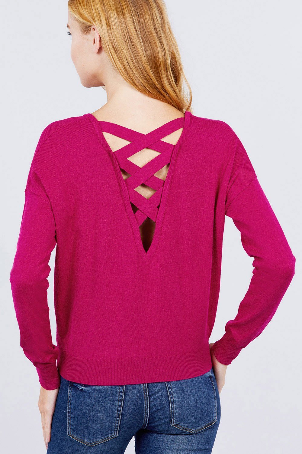 V-neck Back Cross Sweater-52488c.S--Love It Clothing